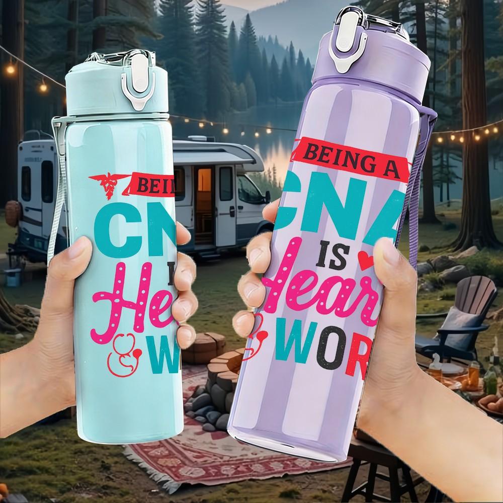 1PC CNA Heart Work Color Letter 750ml Color Plastic Sports Water Bottle Leakproof Flip Straw Lid Suitable for Sports Office Home Use