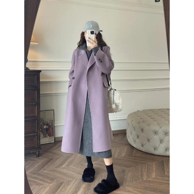 

Пальто в стиле Хепберн, маленькое, средней длины, шерстяное, фиолетовое (Весна/Осень 2024) 2XL фиолетовый