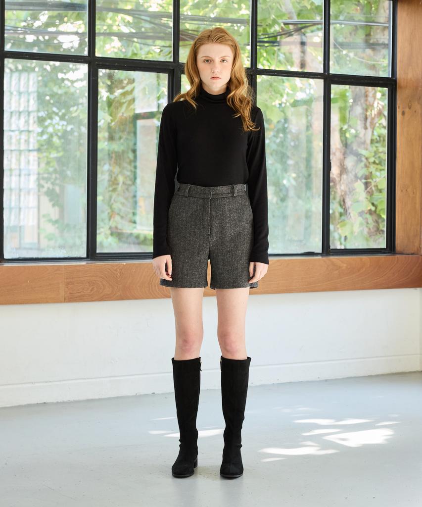 Alikim Classy Herringbone Wool Skirt Pants / Charcoal