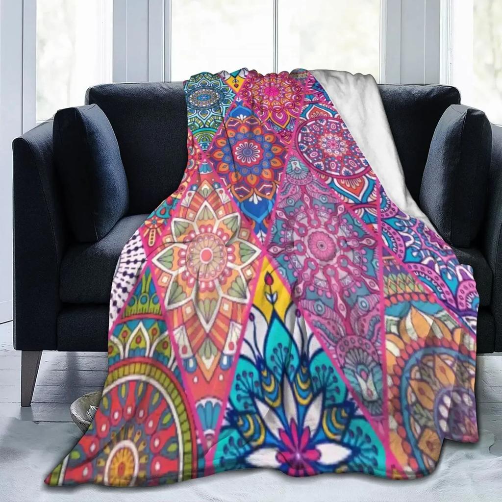 Flannel Luxury Throw Blanket Bohemian Mandala Floral Galaxy Geometric Art Print Lightweight Warm Soft Cozy for Couch Sofa Bed