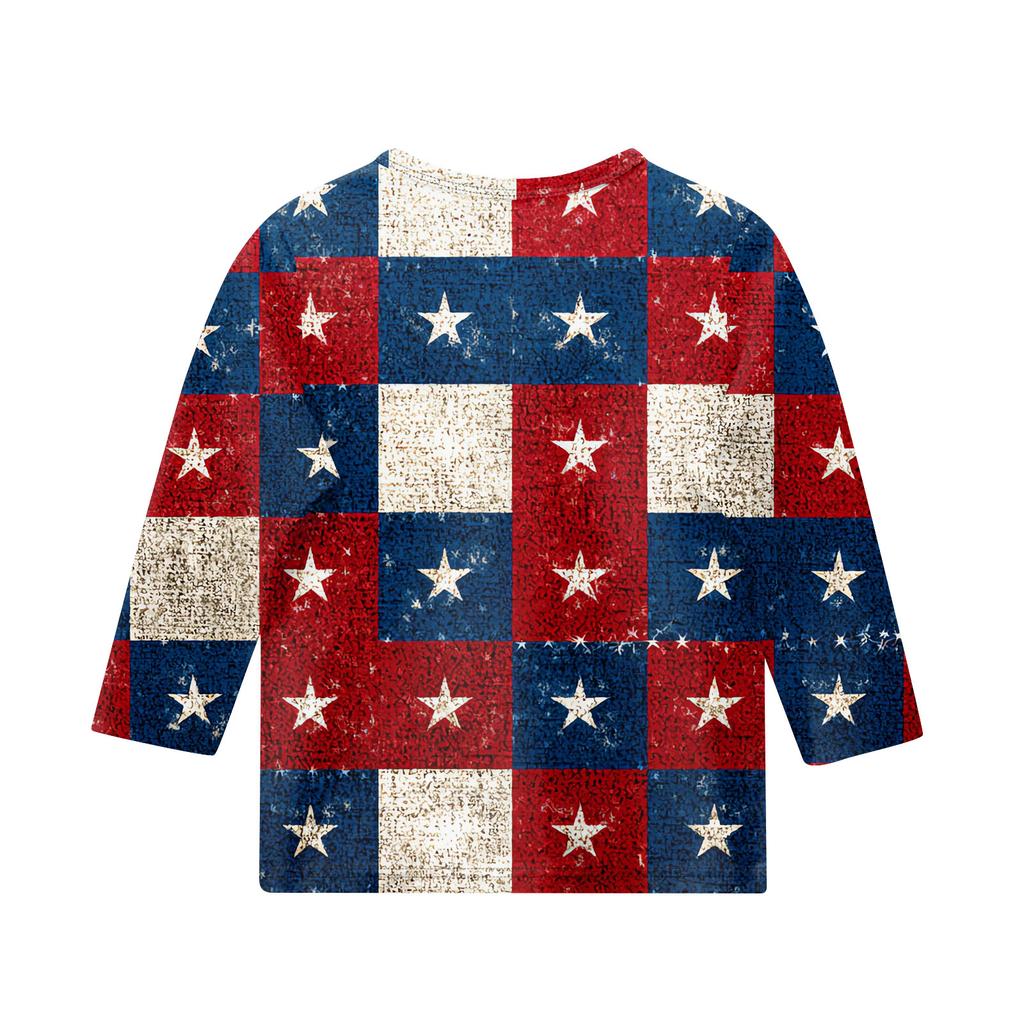 Kinder 3/4 Ärmel Tops Casual Print T Shirt Rundhals Pullover Bluse