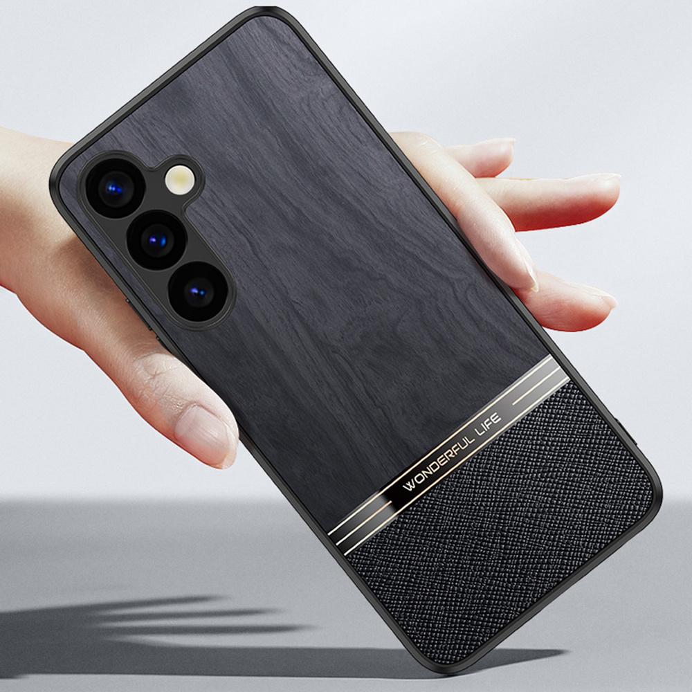 For Samsung Galaxy A35 5G Case Wood Texture Leather Coated TPU Phone Protective Cover