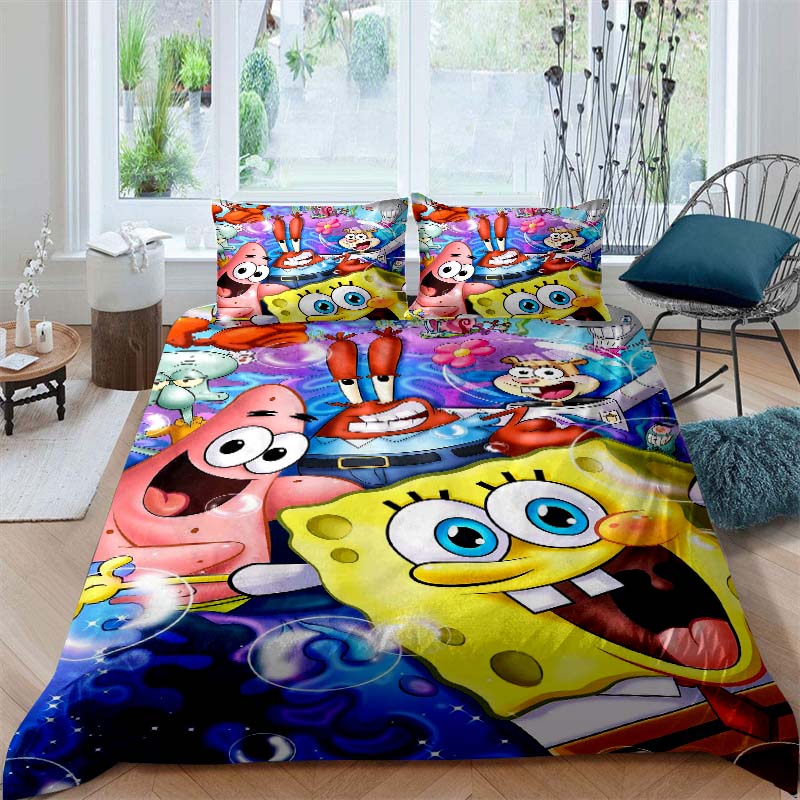 A Variety of SpongeBob SquarePants Patterned Bedding Sets, Soft Duvet Covers and Pillowcases, Suitable for Teenagers, Children a