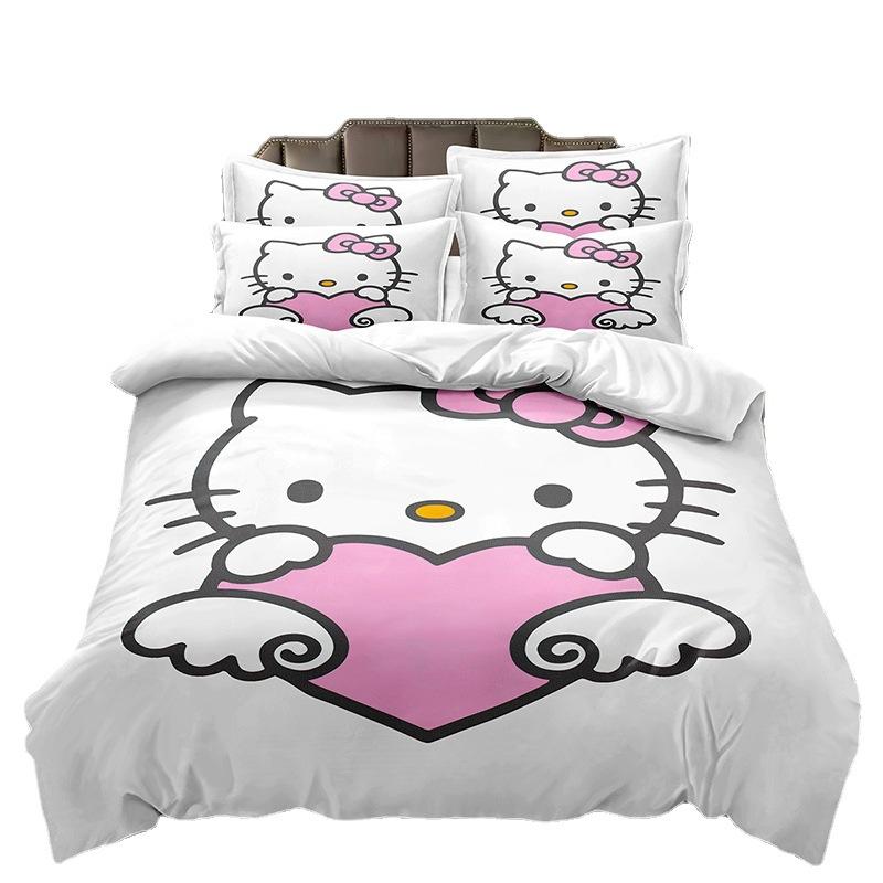 Kt Cat Series Three-Piece Set, Duvet Cover, Grinding Kit, Digital Printing Hello.
