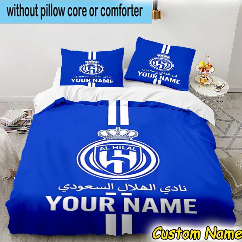 3pcs Custom Name Al Hilal FC Crest Bedding Set Includes 1 Duvet Cover & 2 Pillowcases for All Seasons Dormitory Home Decor Christmas gifts