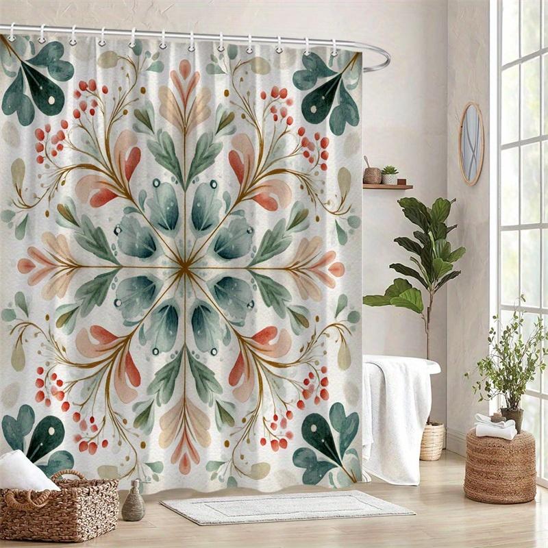 1 Piece Blue Pink Floral Bathroom Shower Curtain, Polyester Fabric, Machine Washable, Suitable For Bathroom Hotel Decoration