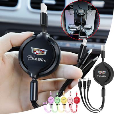 3 In1 Retractable Fast Charge Data Cable USB Android Type-C IPhone Car Accessories For Cadillac XT5 XTS CTS BLS SLS DTS SRX Escalade Tiburon Deville