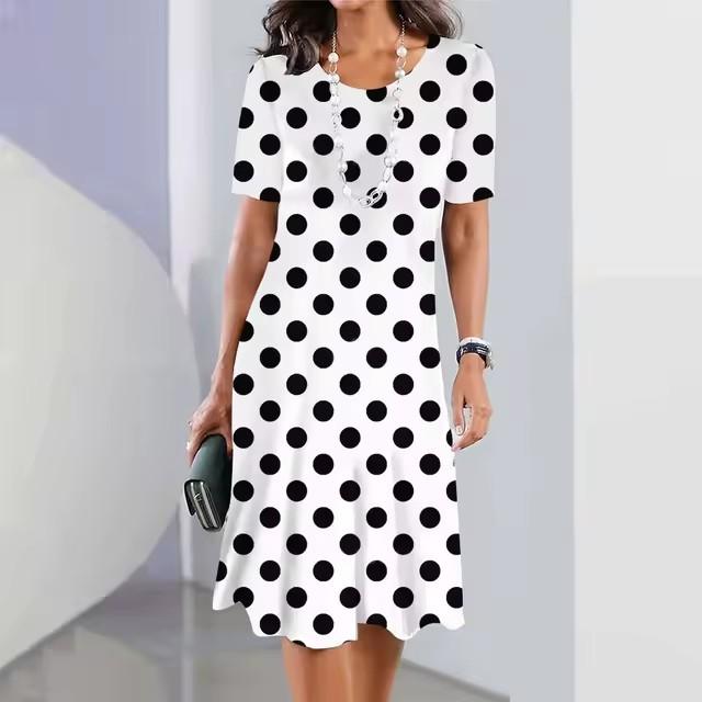 3D geometric stripe print elegant women s short-sleeved summer dress S