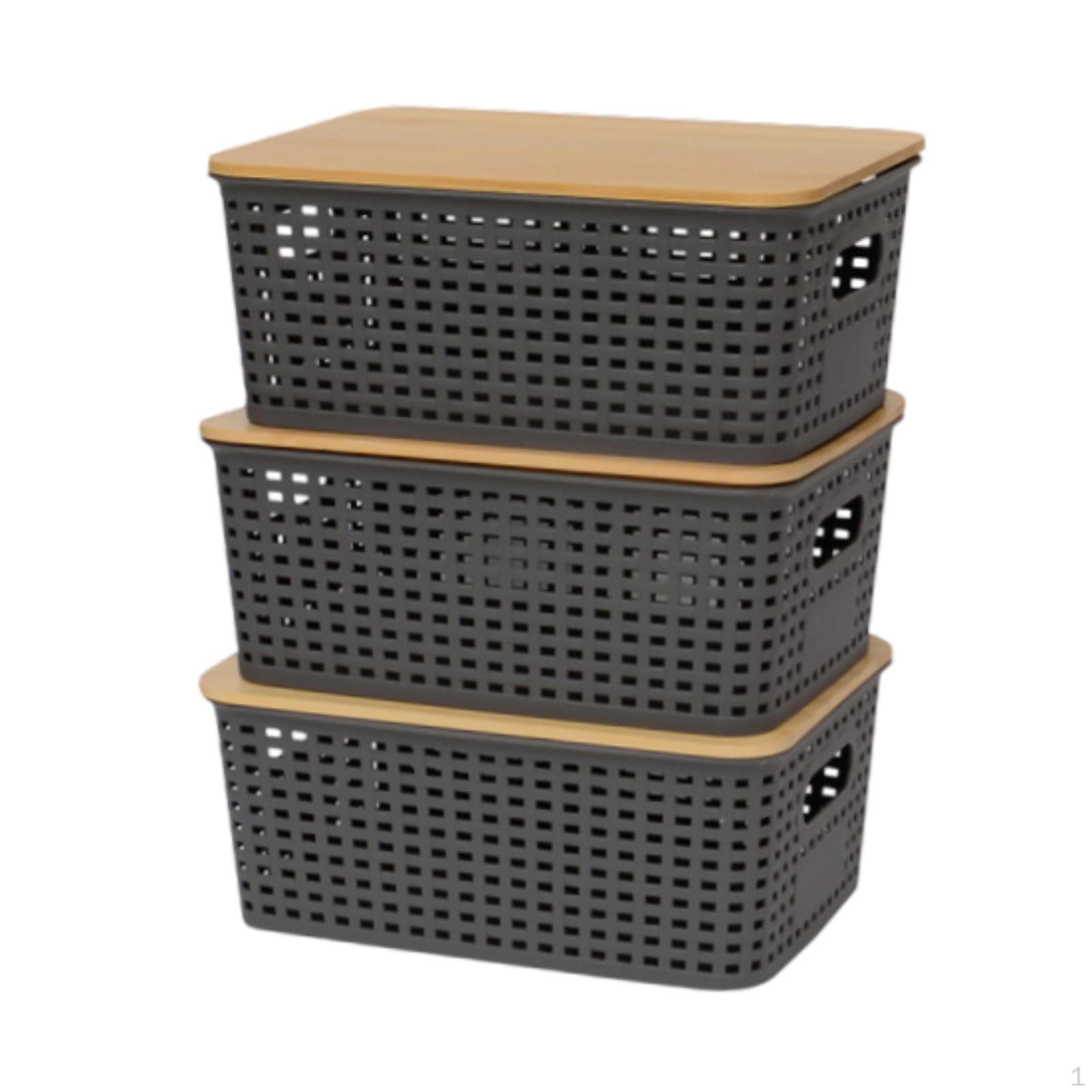

Упаковка из 3 корзин для хранения с бамбуковыми крышками и ручками для домашнего использования серый