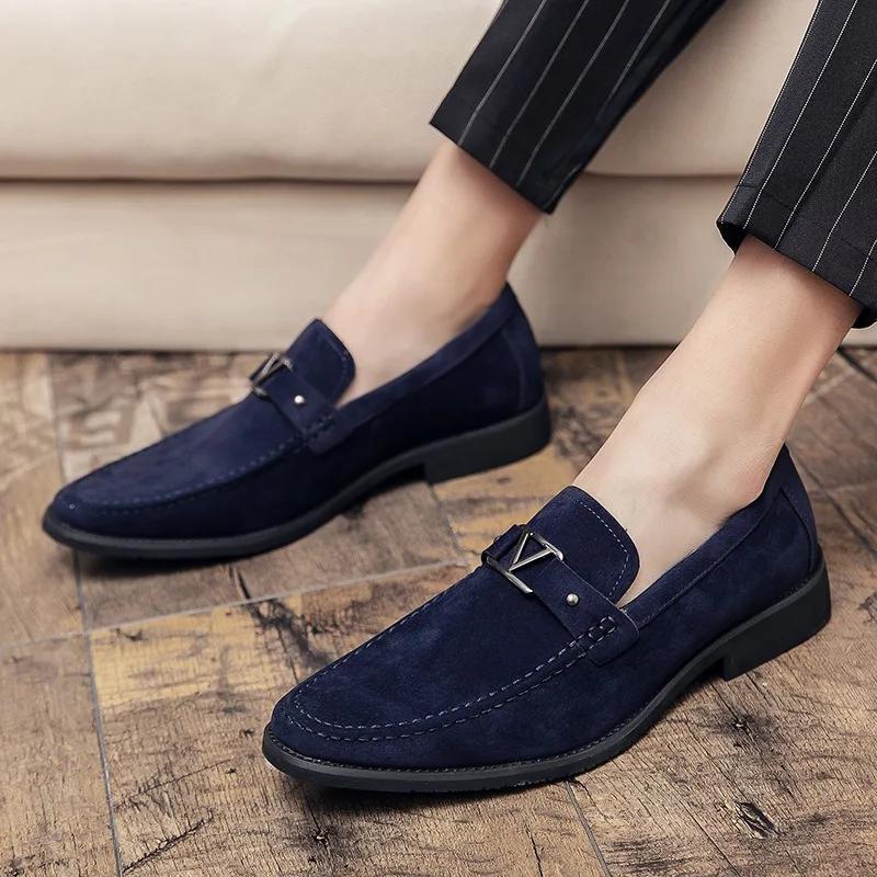 Fashion Classic Suede Loafers Men Flock Shoes Business Breathable Slip-On Casual Driving Shoes Evening Dress Men's Shoes Wedding Shoe