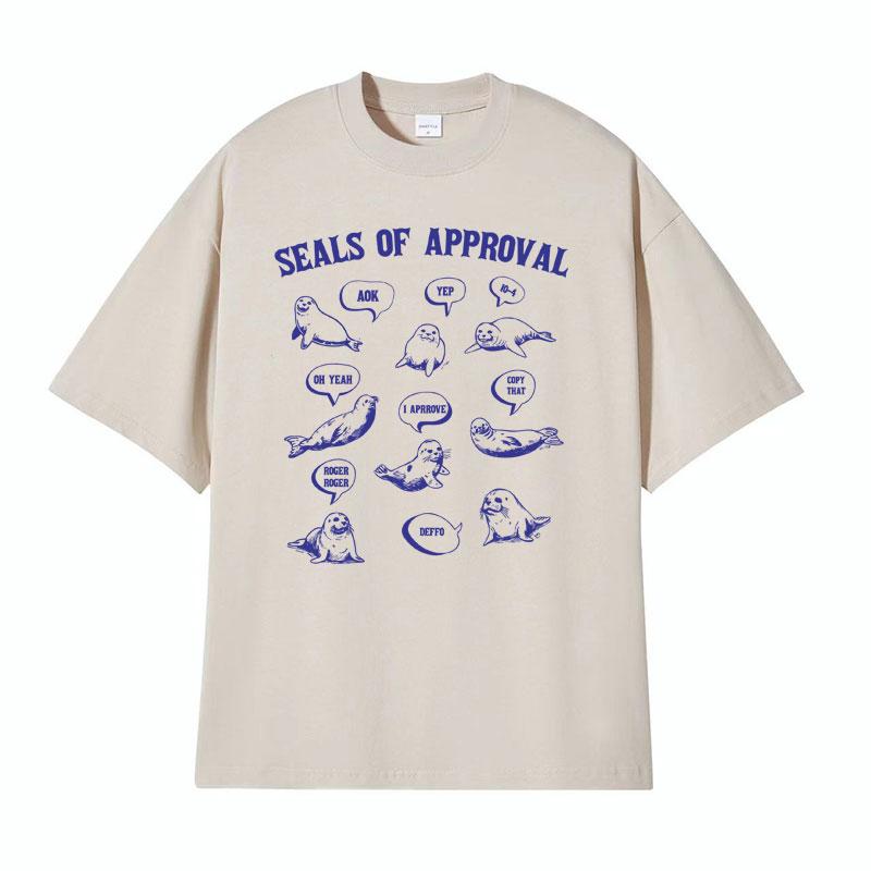 Seals of Approval Lustiges Meme Retro T-Shirt für Männer Frauen Mode Ästhetisch 90er Jahre T-Shirts Lässig Baumwolle Rundhals Kurzarm T-Shirt