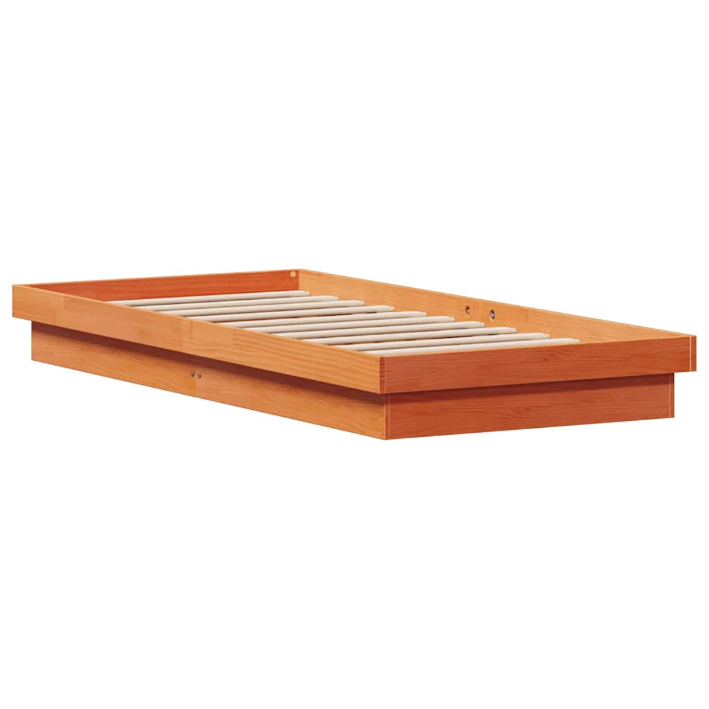 Solid Wood Bed with LED Lighting Wax Brown 100 X 200 Cm Pine