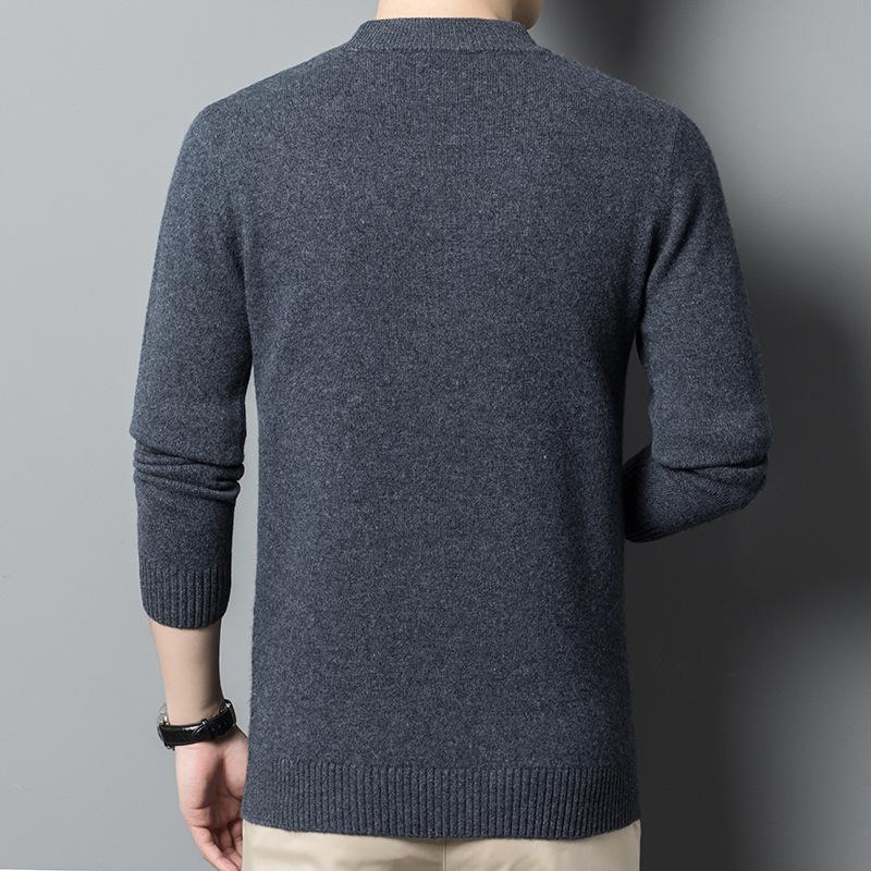 Autumn and Winter Men's Pure Wool Warm Casual Sweater Middle-aged Semi-turtleneck Jacquard Knitted Wool Sweater