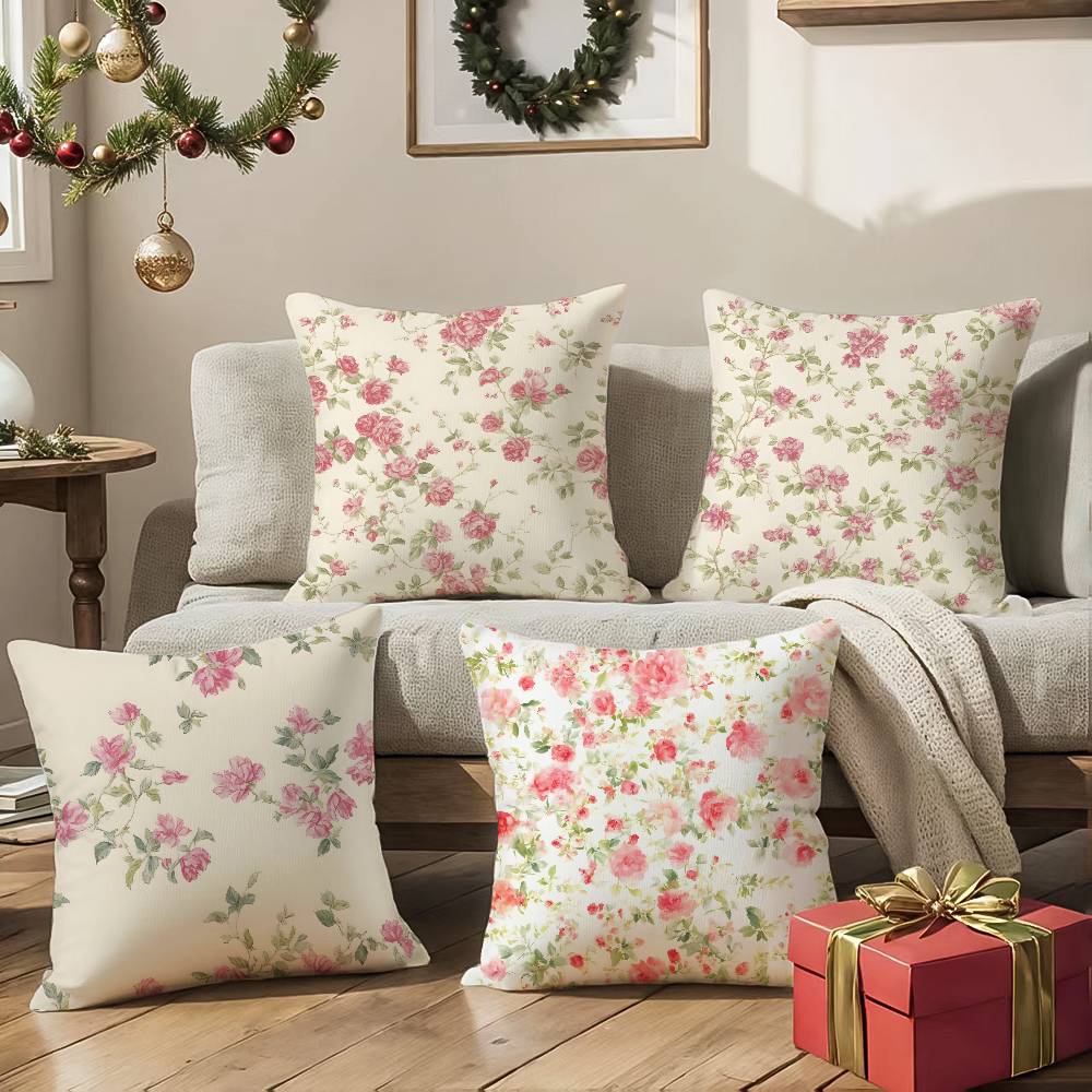 Frische Blumen und frischer Familienstil Kissenbezug Komfort Sofabett Seidig elegant Unsichtbarer Reißverschluss Dekorative Kissenhülle