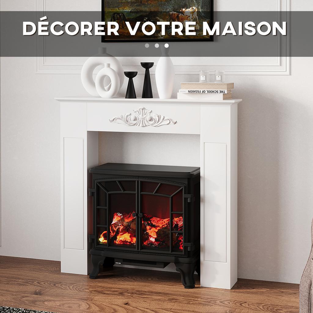 Fireplace Mantel Decorative Frame Surround for Electric Fireplace 101 X 19 X 100 Cm White Wood