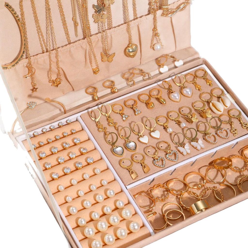 115-Piece Gold Atmospheric Ring Earring Set (European & American Design, No Box)