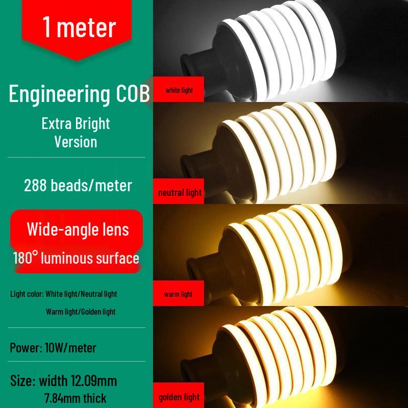 Outdoor Waterproof LED Strip Light, 220V COB, Self-Adhesive, Super Bright White, Suitable for Living Room and Ceiling.