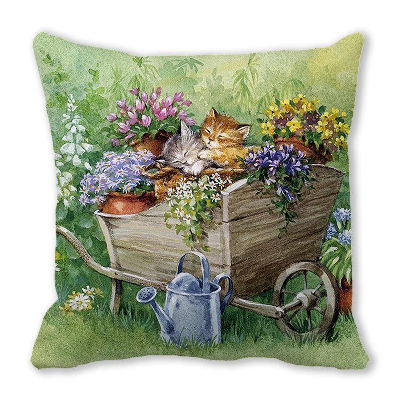 Pernă de canapea cu aspect de piele de piersică, model Crăciun Fericit, pisică și animal - ZT422