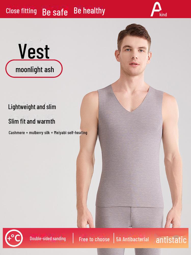 Unisex German Wool Thermal Underwear: Silk Cashmere Seamless Heated Vest, Plus Velvet, Thick and Warm for Autumn and Winter.