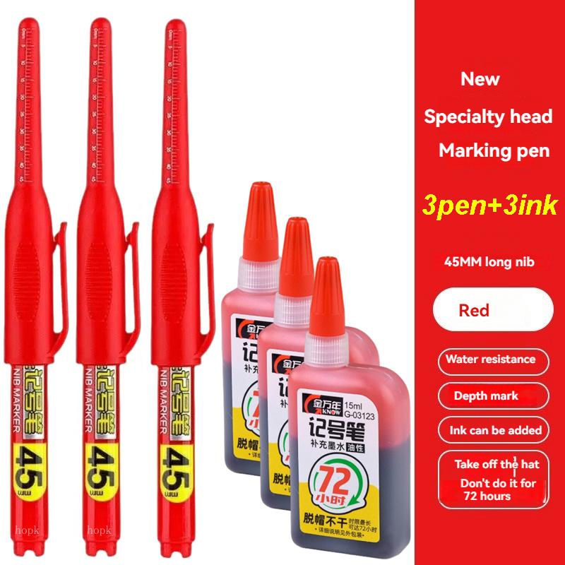 45mm Tip Waterproof Long Head Marker Pen set Quick-Dry Ink for Woodworking Construction Deep Hole Non-Toxic Black Red Blue White