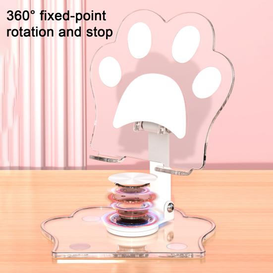 Mobile Phone Holder Foldable Cat Paw Stand Adjustable Multi-Angle Rotation Acrylic Phone And Tablet Holder for Desk Office Travel Use