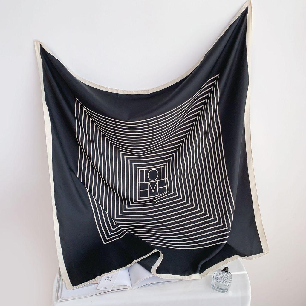 90×90 Großer Hochwertiger Schwarz-Weiß Gestreifter Schal: Professionelle Halsbekleidung, Stirnband & Sonnenschutz-Kopftuch