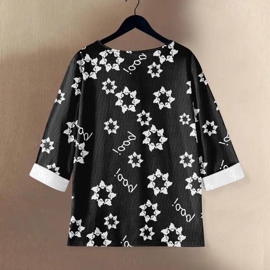 Women's Fashion Casual Long Sleeve Halloween Printed V-Neck Top