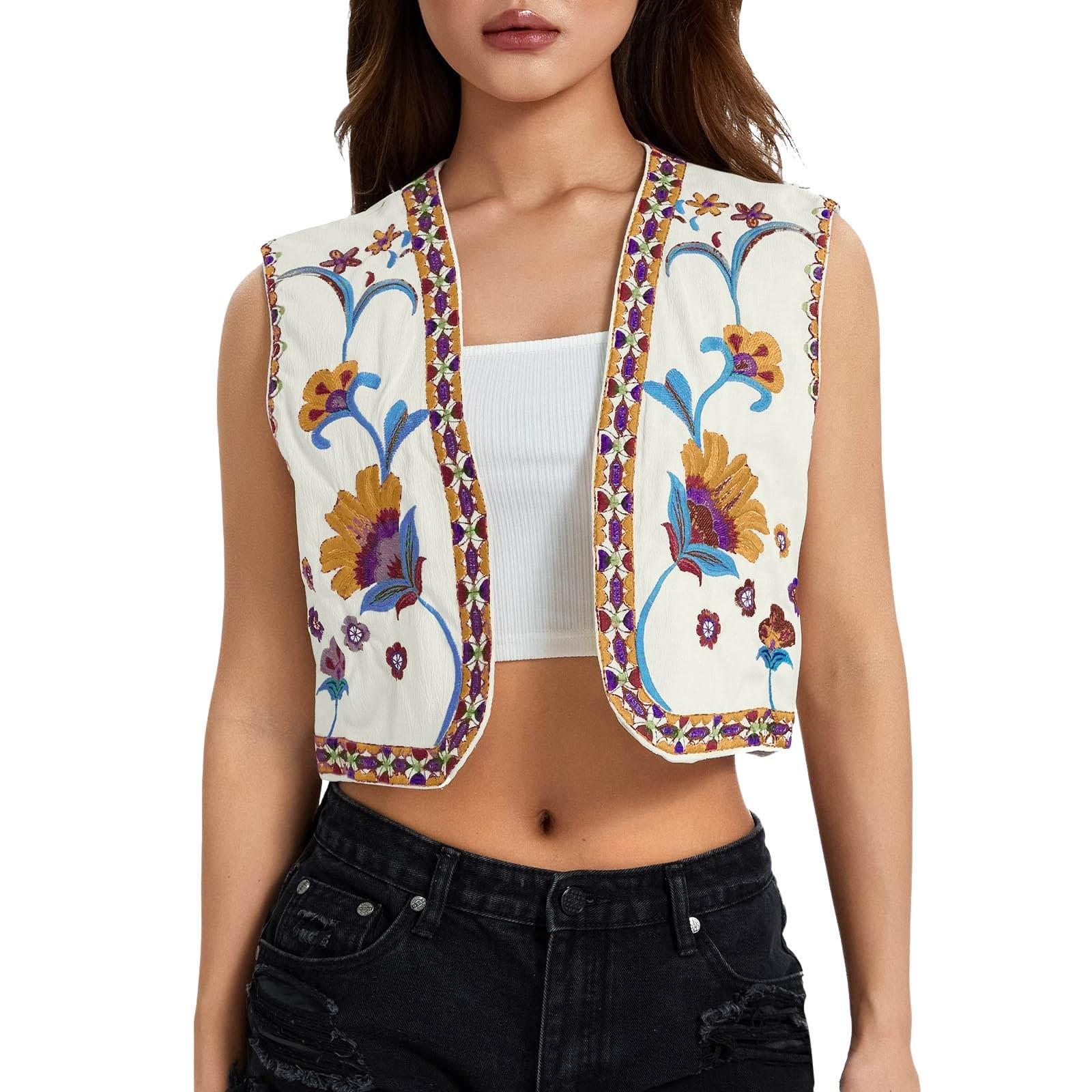 

Женская верхняя одежда без рукавов, модный жилет с вышивкой в ​​стиле ретро, ​​топ S хаки