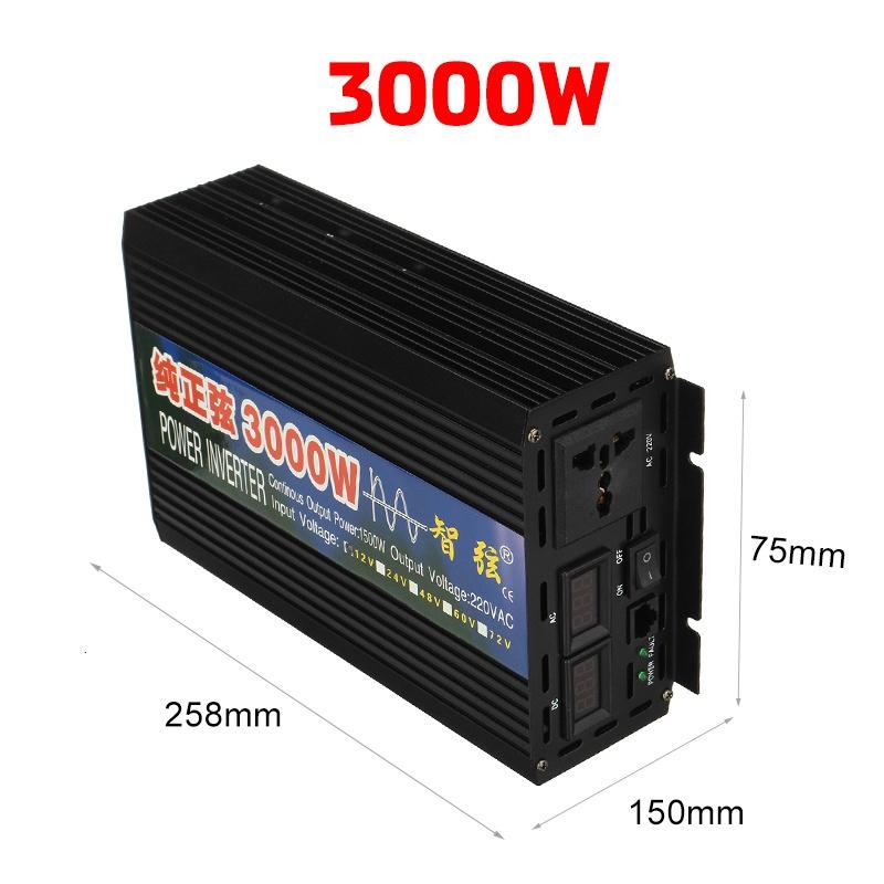 LED Display Car Inverter 12V 220V 2000W 3000W 4000W 5000W DC 12V To AC 220V Pure Sine Wave Voltage Transformer Power Converter Silver/Black