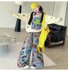 Girls' Trendy Korean Style Hoodie & Wide-Leg Pants Set with Cartoon Design - Casual Spring/Autumn Two-Piece Sportswear