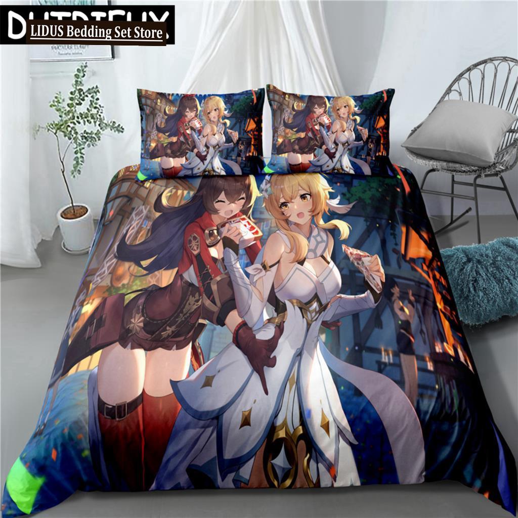 Anime Genshin Impact 3D Printed Bedding Set King Duvet Cover Pillow Case Comforter Cover Bedclothes Duvet Covers 200x200