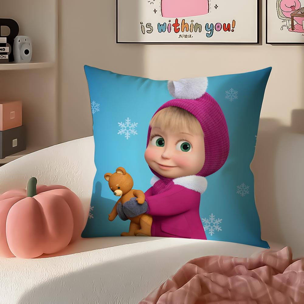 PopCartoon To Accompany MMasha And BBearsS Cushion Cover Pillowcase Short Plush Invisible zipper Room Sofa Cushion Cover