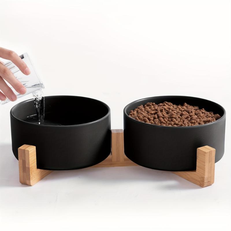3pcs/set (1pc rack + 2pcs bowl) Non-Slip Ceramic Double Pet Food Bowl for Cats and Dogs - Prevents Spills and Slips
