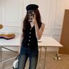 French Retro Solid Color V-Neck Single-Breasted Sleeveless Slim Knitted Vest For Women