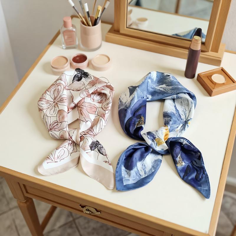 70*70 Vintage Square Scarf Silk Material Colorful Women's Neck Shawl Universal Head Wrap Trendy Female Accessories Gifts