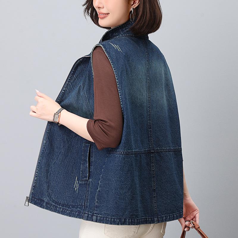 2024 Women's Lightweight Denim Vest: Spring & Autumn Sleeveless Jacket, Age-Reducing Style for Moms