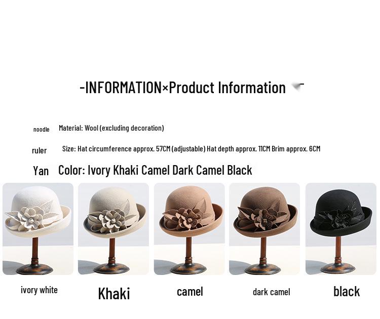 Women's Retro Wool Felt Bucket Hat - Elegant Folded Brim for Autumn/Winter