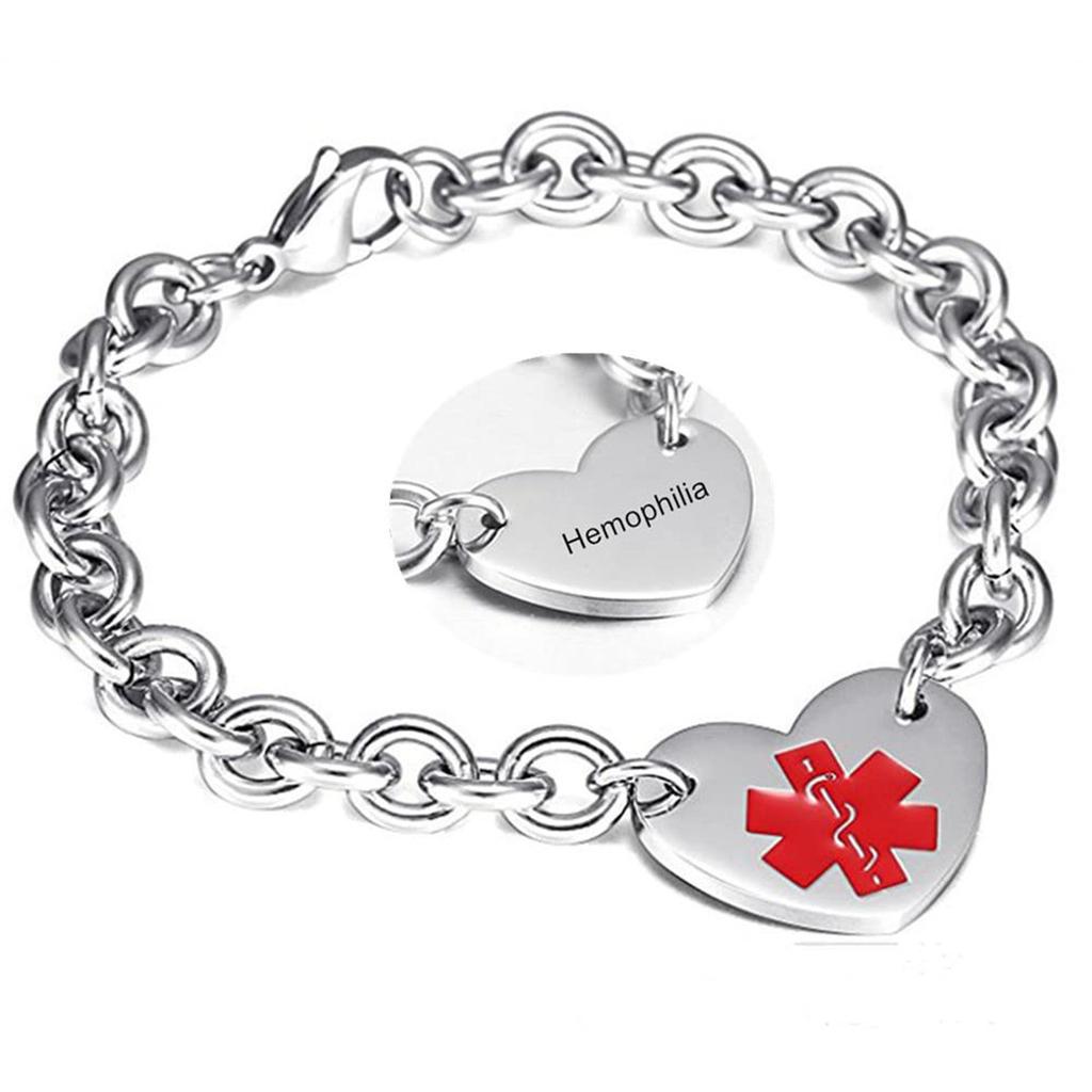 Stainless Steel Medical Logo Bracelet Women'S Titanium Heart Curb Chain O-Line Bracelet