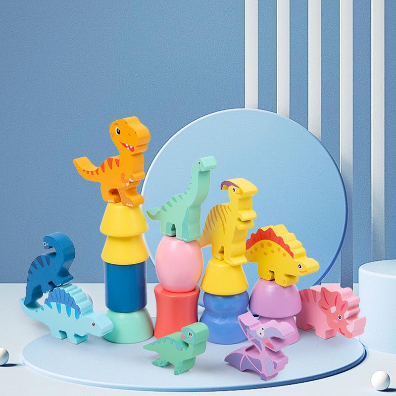 Children's Wooden Dinosaur Balance Beam Stacking Game for Early Education and Concentration Training