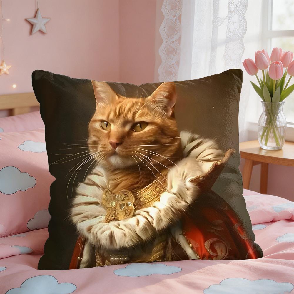 Renaissance Royal Cat Cushion Cover Square Short Plush Pillow Case Living Room Sofa Home Decor Funda X