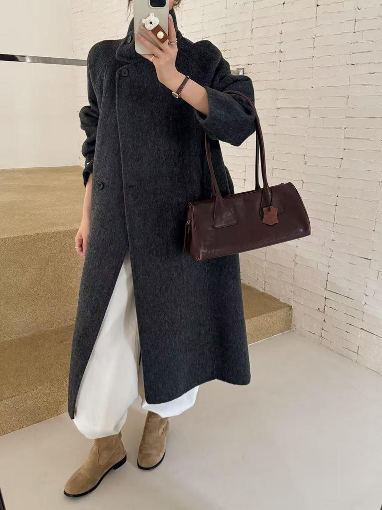 Stand Collar Belted Elegant Double-Sided Wool Coat - Women's Autumn/Winter 2025 Collection