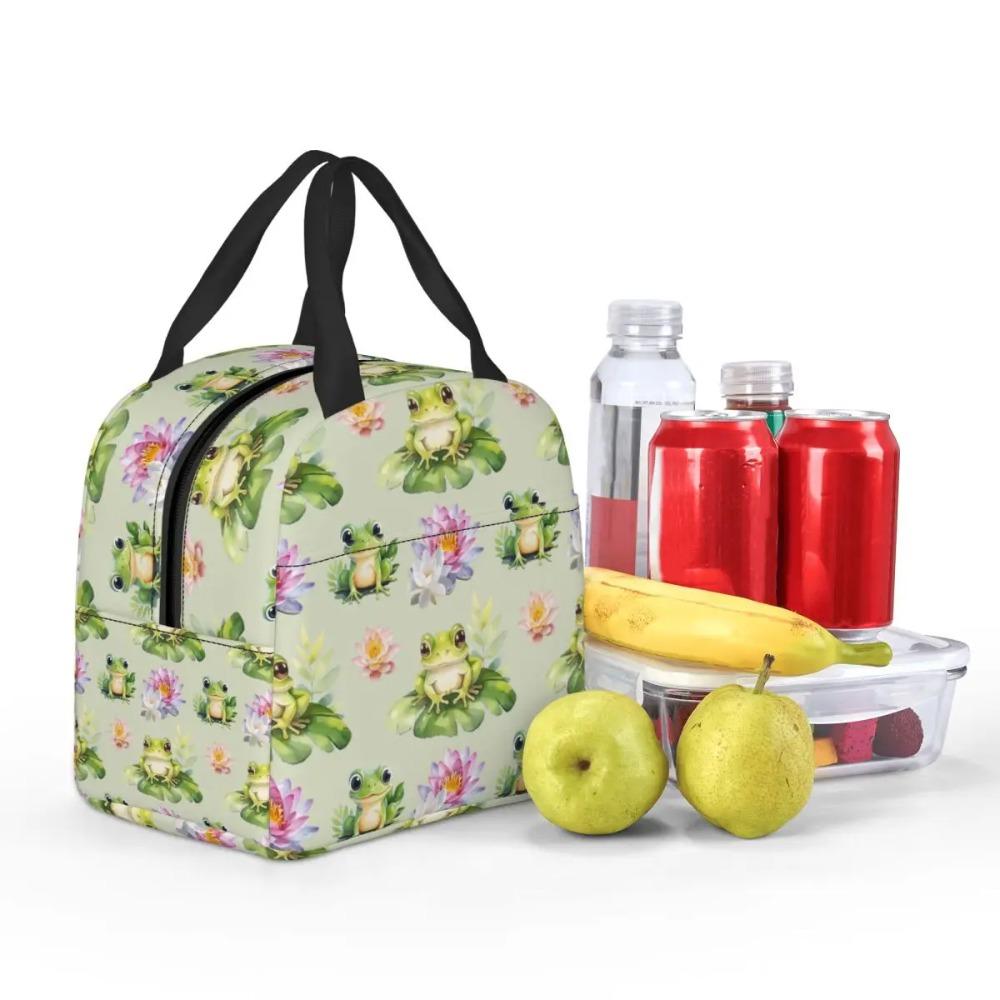 Sac à déjeuner isotherme Grenouille Mignonne sur Feuilles de Lotus pour Enfants Sac Isotherme Scolaire Boîte Thermique à Aliments Sac Fourre-tout Boîtes à Lunch Portables Contenant