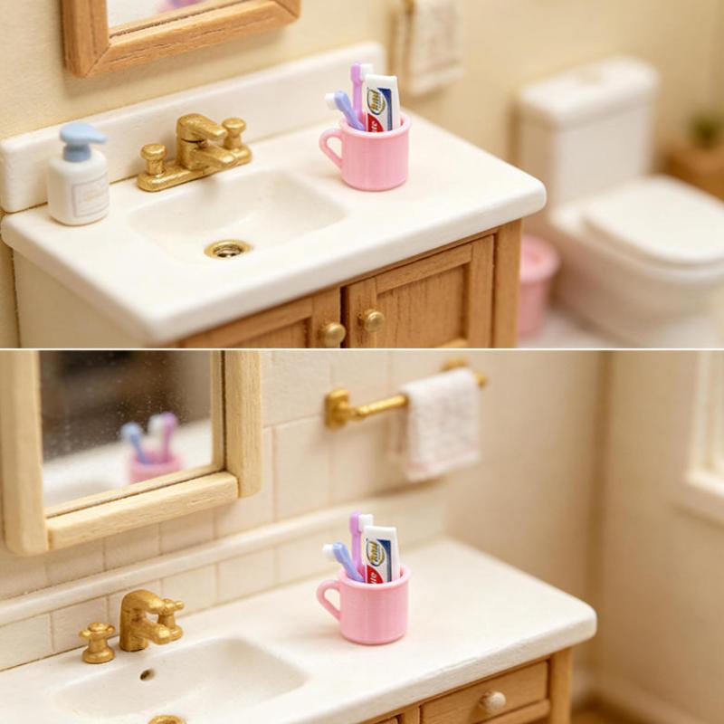 1 Set Doll House Furniture Accessories Toy 1/12 Dollhouse Miniature Mini Cup Toothpaste Toothbrush