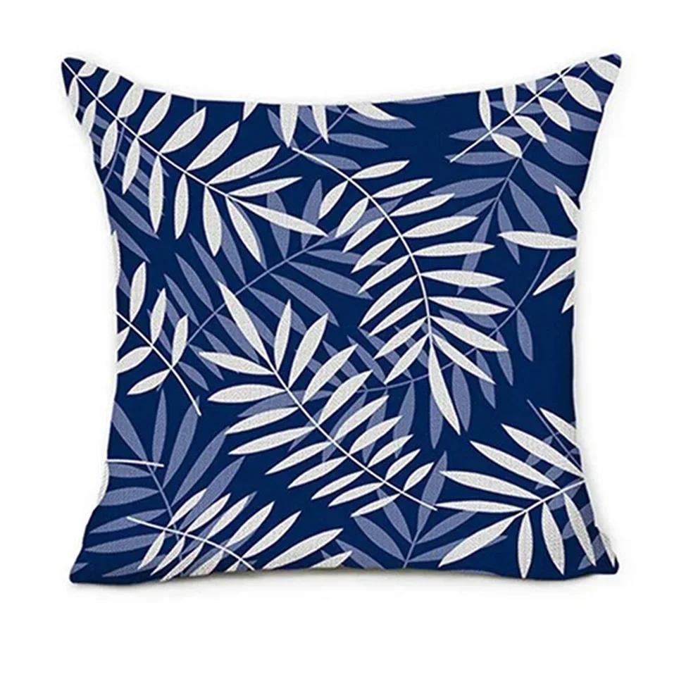Blue Geometric & Floral Pattern throw pillow cover with short plush print for living room sofa decoration cushion cover