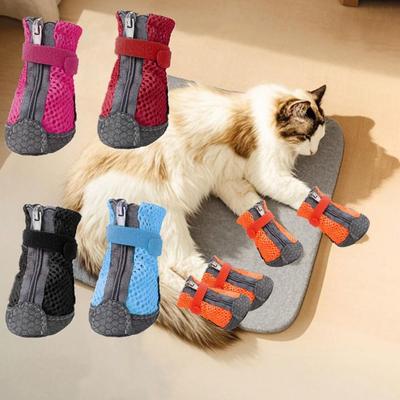 4Pcs Fashion Comfortable Pet Dog Shoes Anti-slip Protective Dog Mesh Shoes Breathable Easy To Clean Dog Walking Boots Indoor