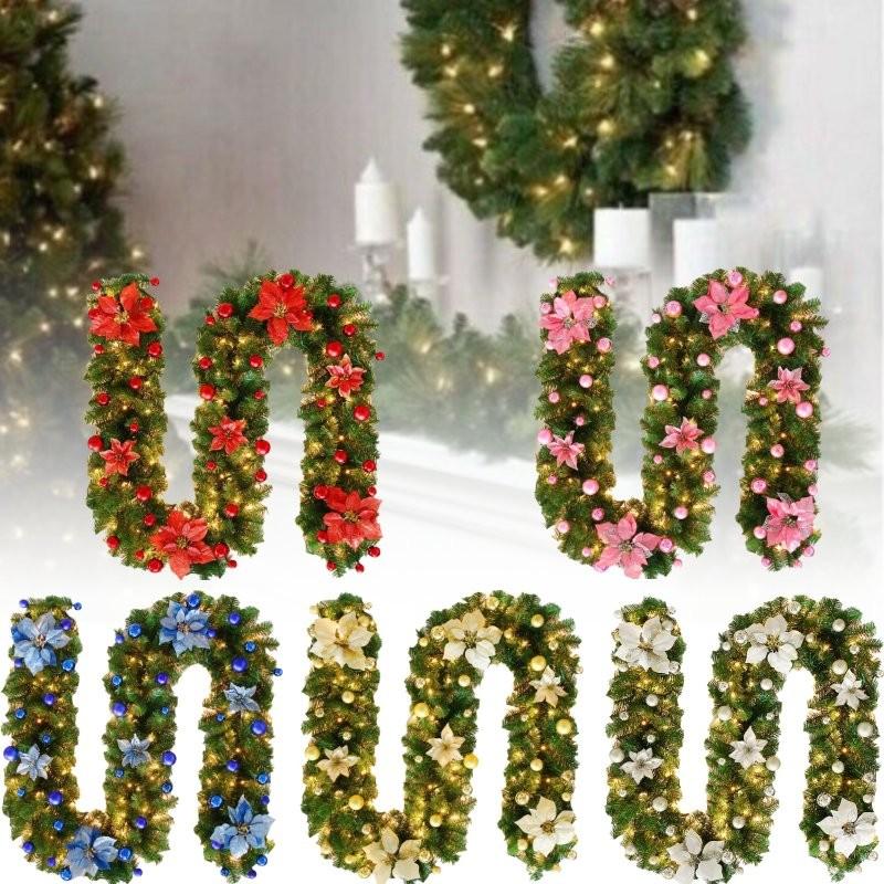 Festive 2.7 Meter Christmas Wreath Decoration With Led Lights In Gold And Red For Holiday Cheer