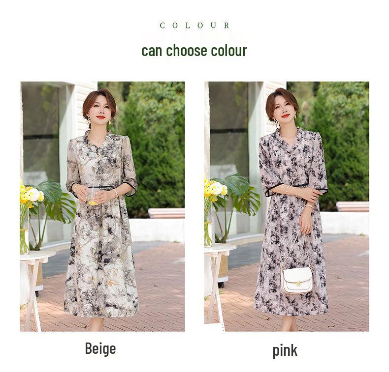Elegant Summer Mid-Sleeve Dress for Middle-Aged & Elderly Women