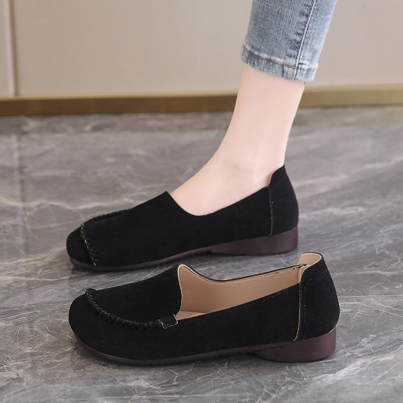 Old Beijing cloth shoes women's large size - 4 one-pedal flat-soled maternity shoes autumn leather soft-soled mother