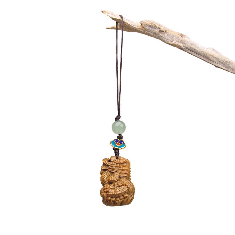 Green Sandalwood Zodiac Pendant: Carved Wooden Phone Chain & Keychain Charm