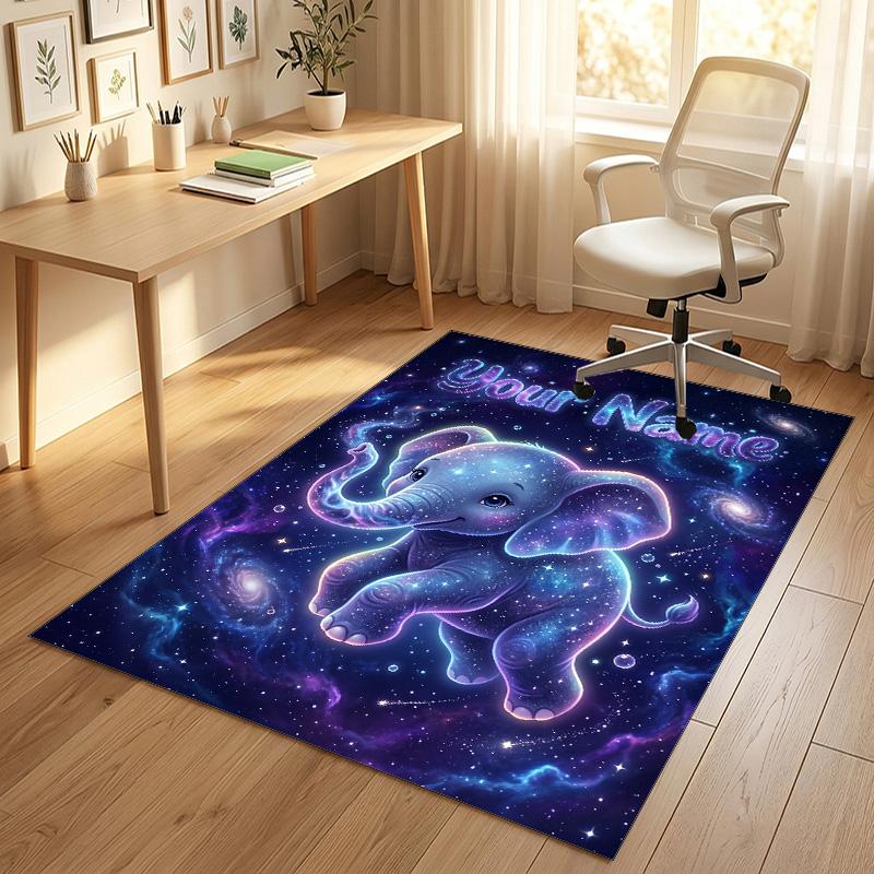 Elephant Theme Crystal Velvet Rug Personalized Custom Name Text Soft Floor Mat Home Decor